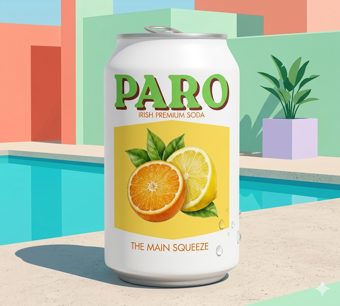 PARO The Main Squeeze — Orange & Lemon premium soda can by the pool